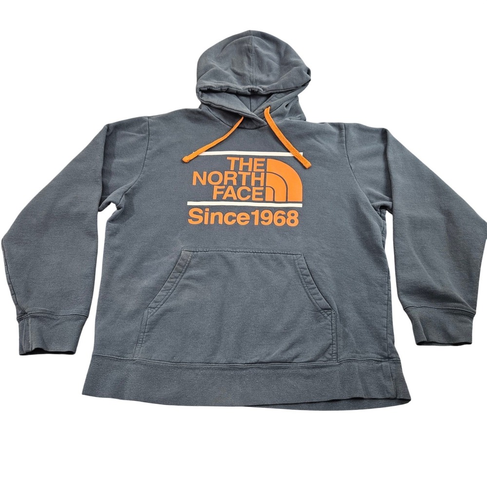 North Face Hoodie Mens Large Blue Orange Since 1968 Graphic Pullover Sweatshirt